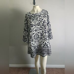 Tyler Boe 100% Linen tunic top/mini dress/ cover up womens small black +White